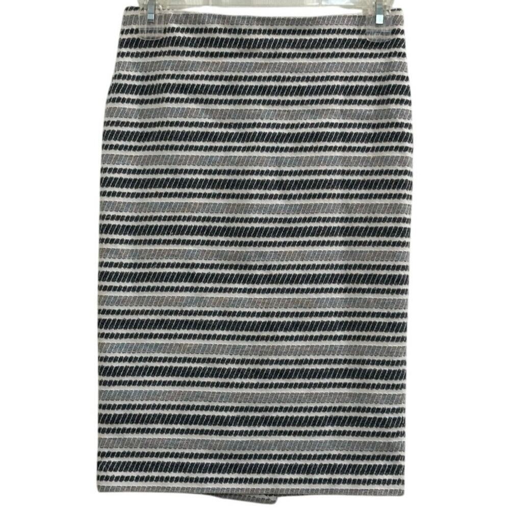Ann Taylor Petite Navy & White Striped Textured Pencil Skirt 0P Coastal XSP PXS!